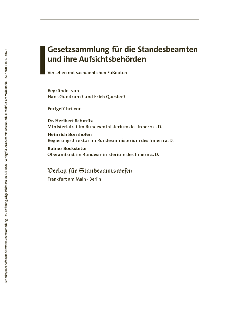 Gesetzsammlung für die Standesbeamten und ihre Aufsichtsbehörden